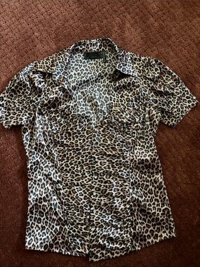 Vintage GUESS Y2K Leopard Rouched Satin Blouse
